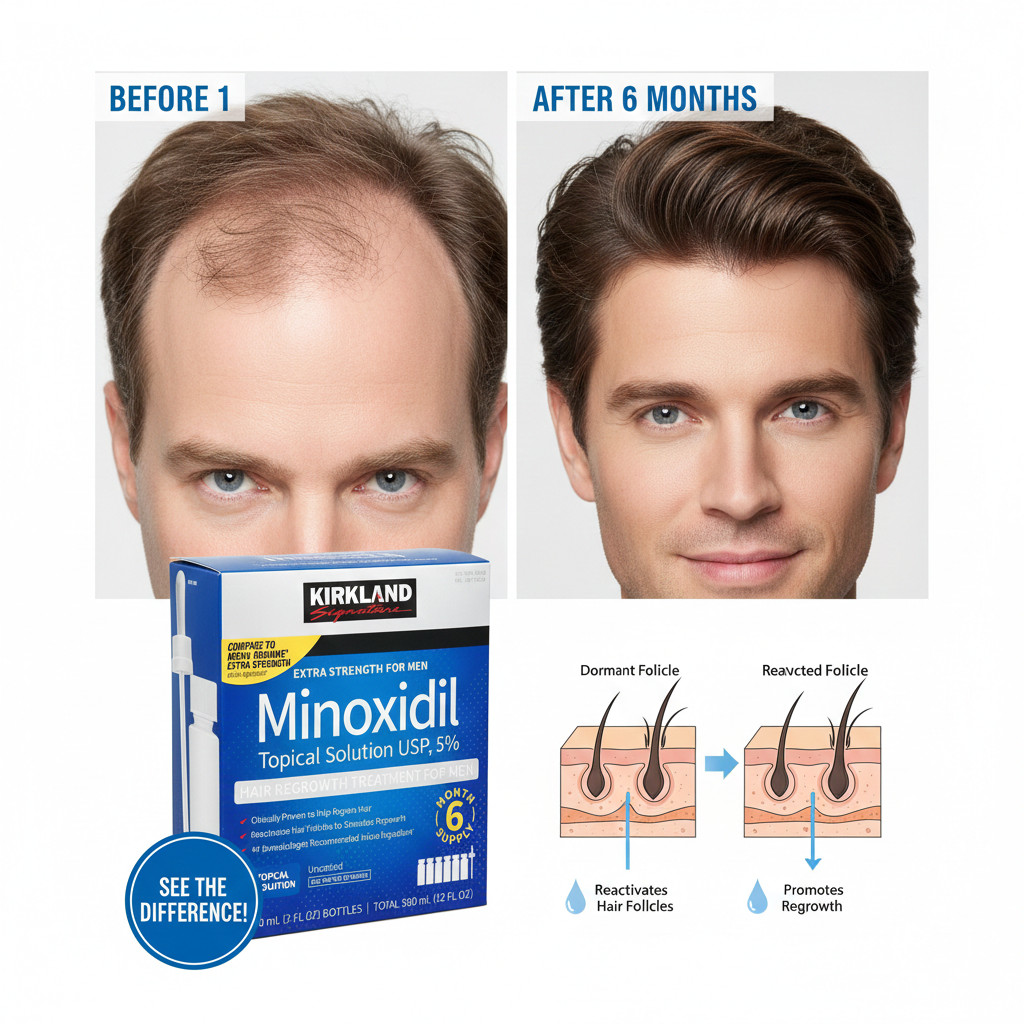 KIRKLAND Minoxidil 5% Extra Strength Men Hair Regrowth Solution 6 Month Supply