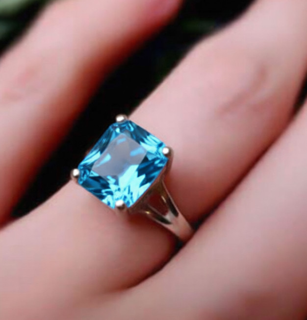 Swiss Blue Topaz Gemstone Handmade 925 Sterling Silver Jewelry Ring All Size