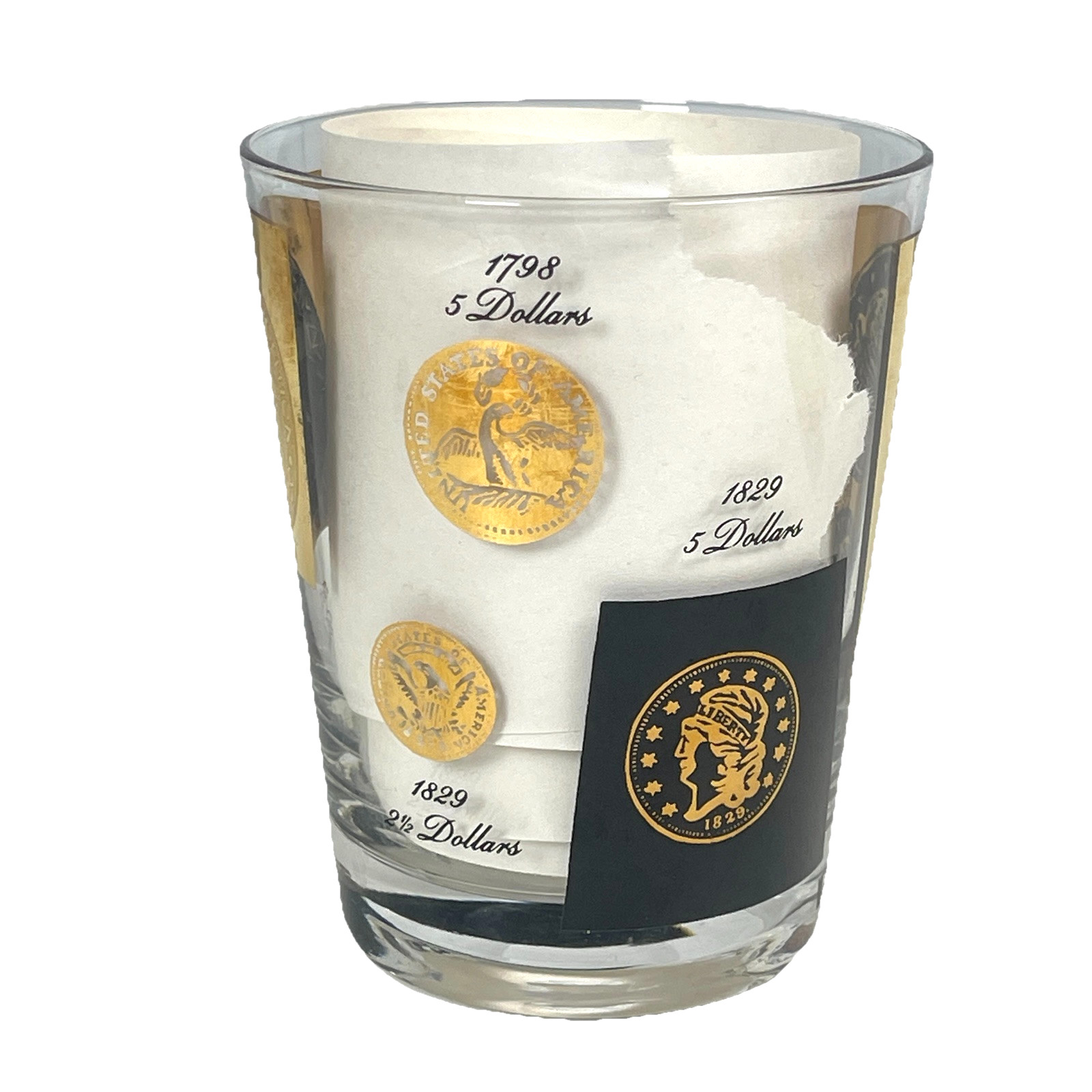 Cera Bob Wallack Gold Coin 6 Vtg Highball Glass Lot MCM Old Fashioned Cocktail