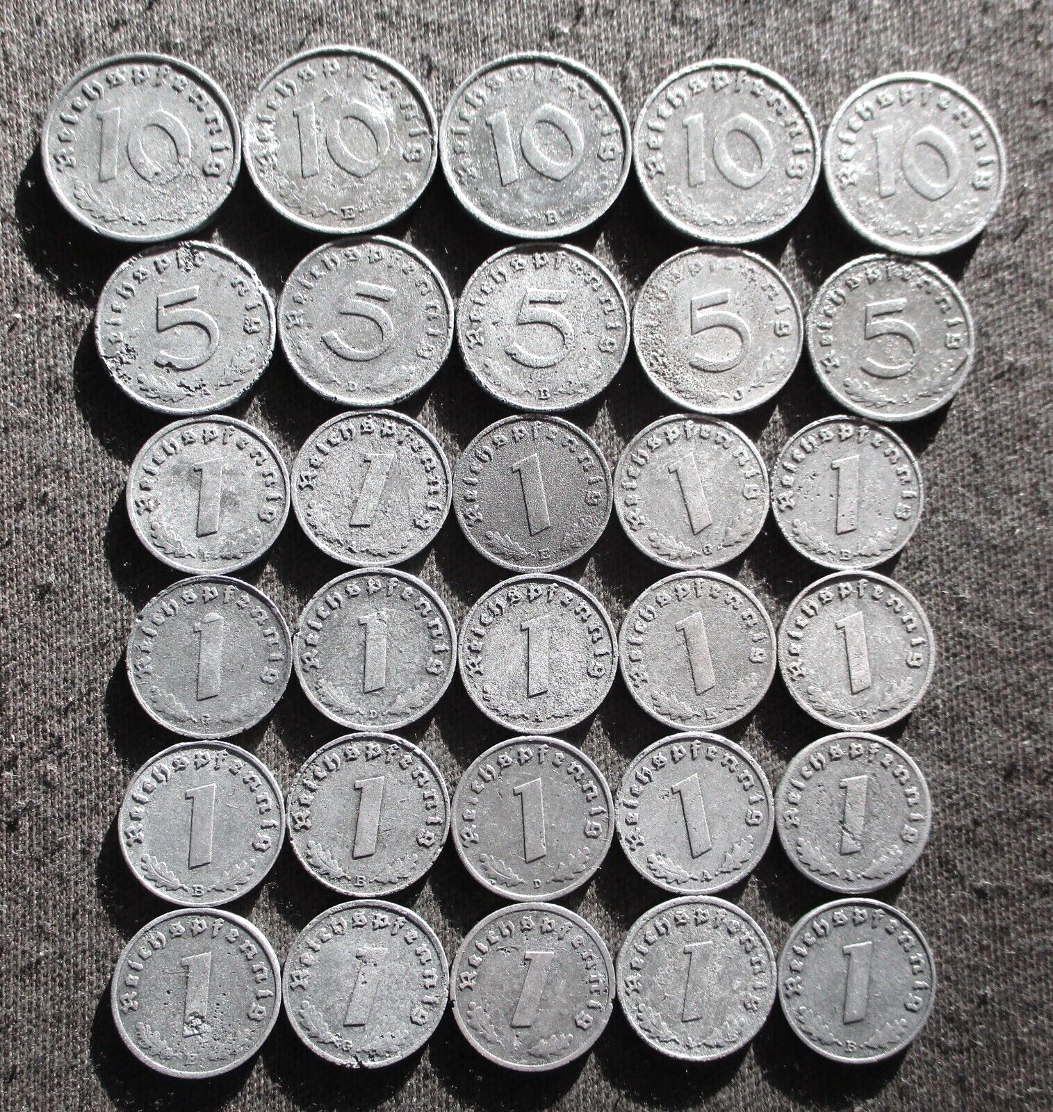 BIG LOT AUTHENTIC OLD COINS OF THIRD REICH NAZI GERMANY (1940-1944) WORLD WAR II