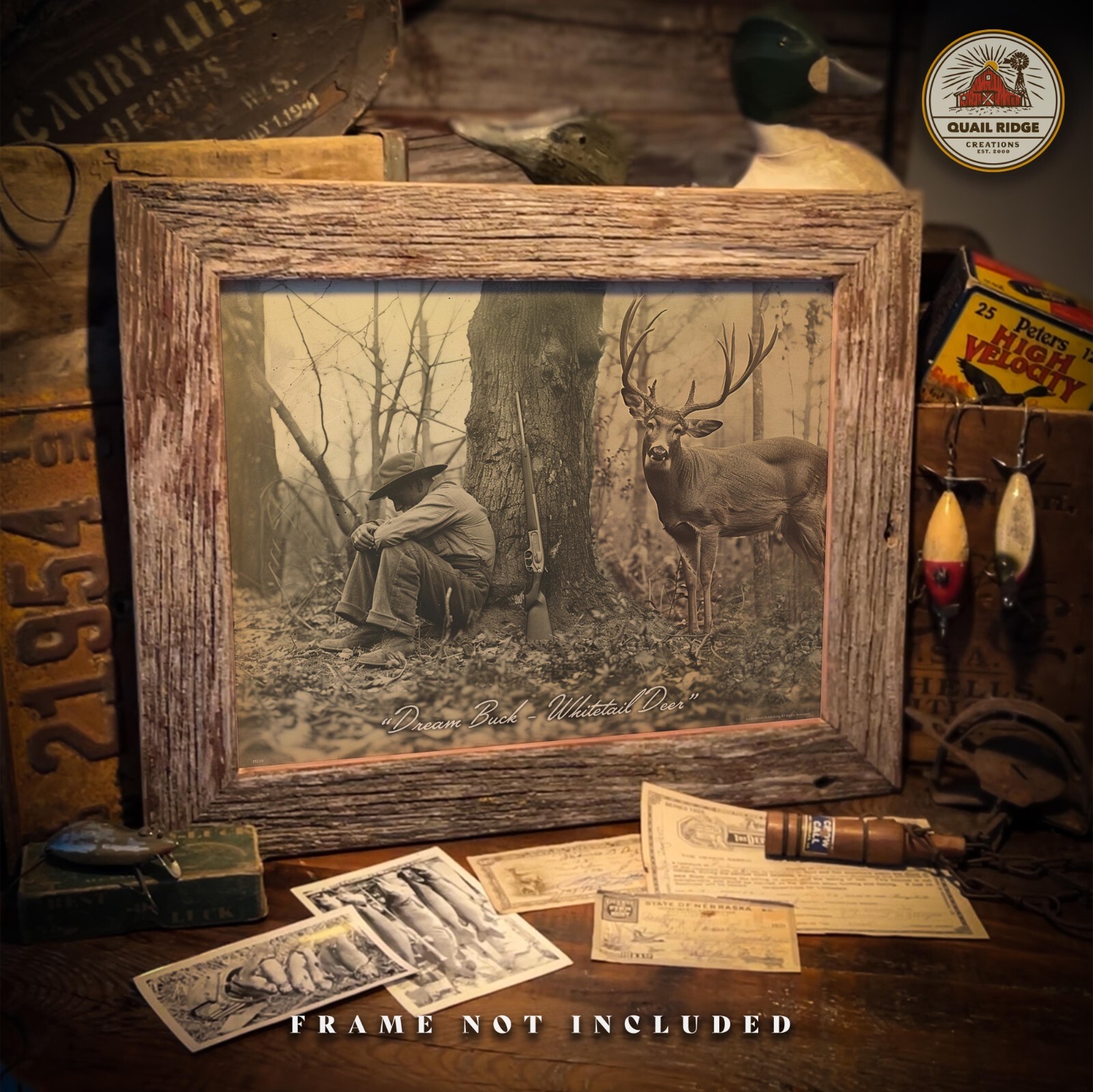 Dream Buck Whitetail Deer Art Print Bow Hunting Fishing Cabin Wall Decor Gift