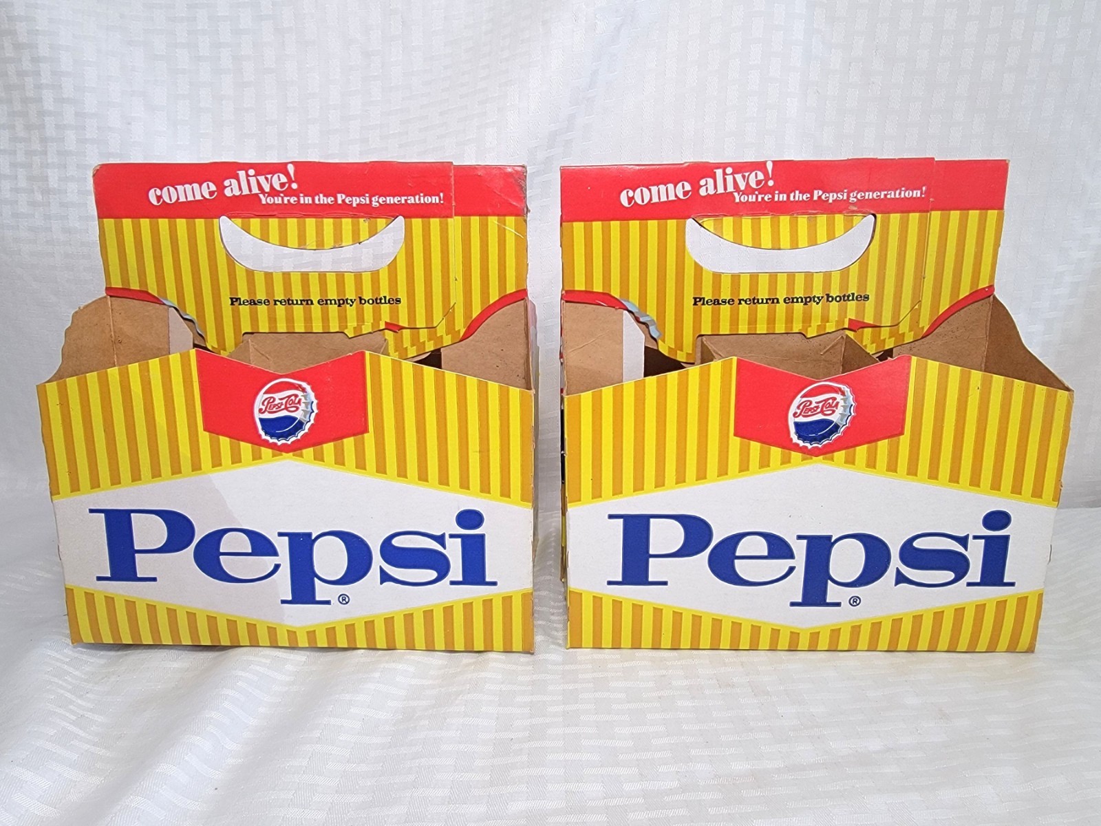 Vintage Pepsi Cardboard Carrier, Lot of 2, "Come Alive" Slogan, 1960s