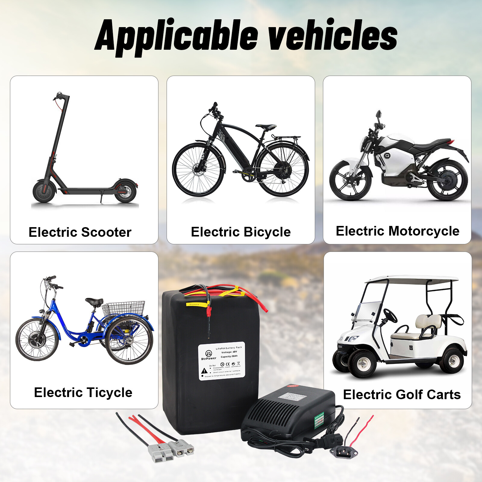 48V 30Ah Ebike LiFepo4 Lithium Battery for 250W-2000W Electric Bike Scooter BMS