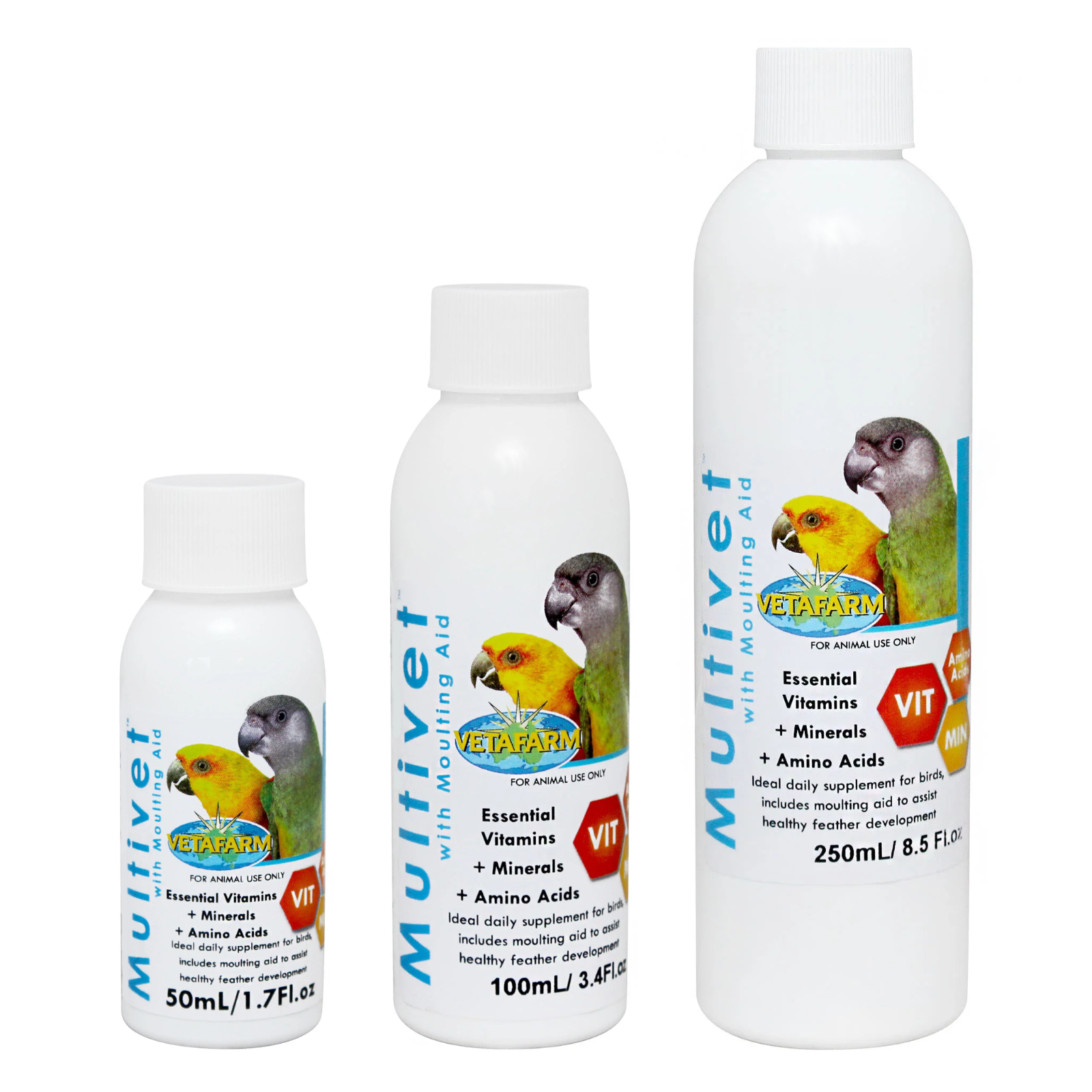 Vetafarm Multivet - Vitamins & Minerals - Molting Aid for Birds 50ml 100ml 250ml