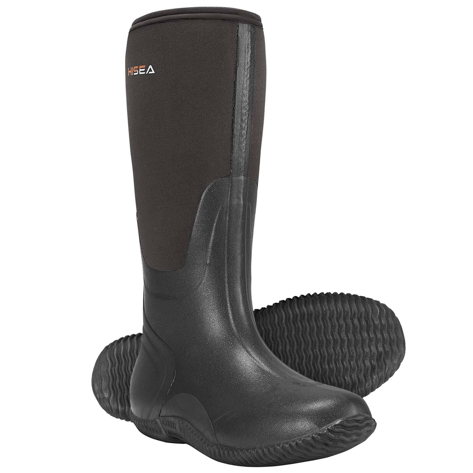 HISEA Men's Rain Boots Neoprene Rubber Waterproof Fishing Hunting Working Boots