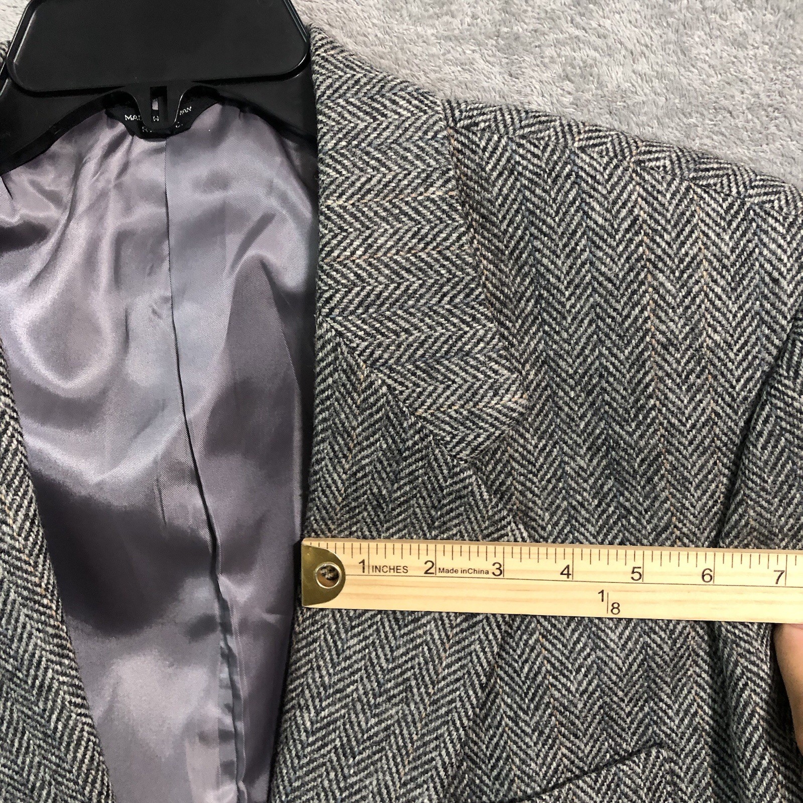 VTG Joe Namath Mens Blazer Size 44L Long Gray Herringbone Wool Tweed Sport Coat