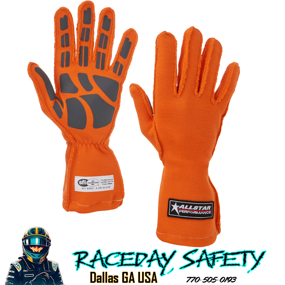 ALLSTAR Performance Driving Gloves Outseam SFI 3.3/5 Double Layer Nomex Orange