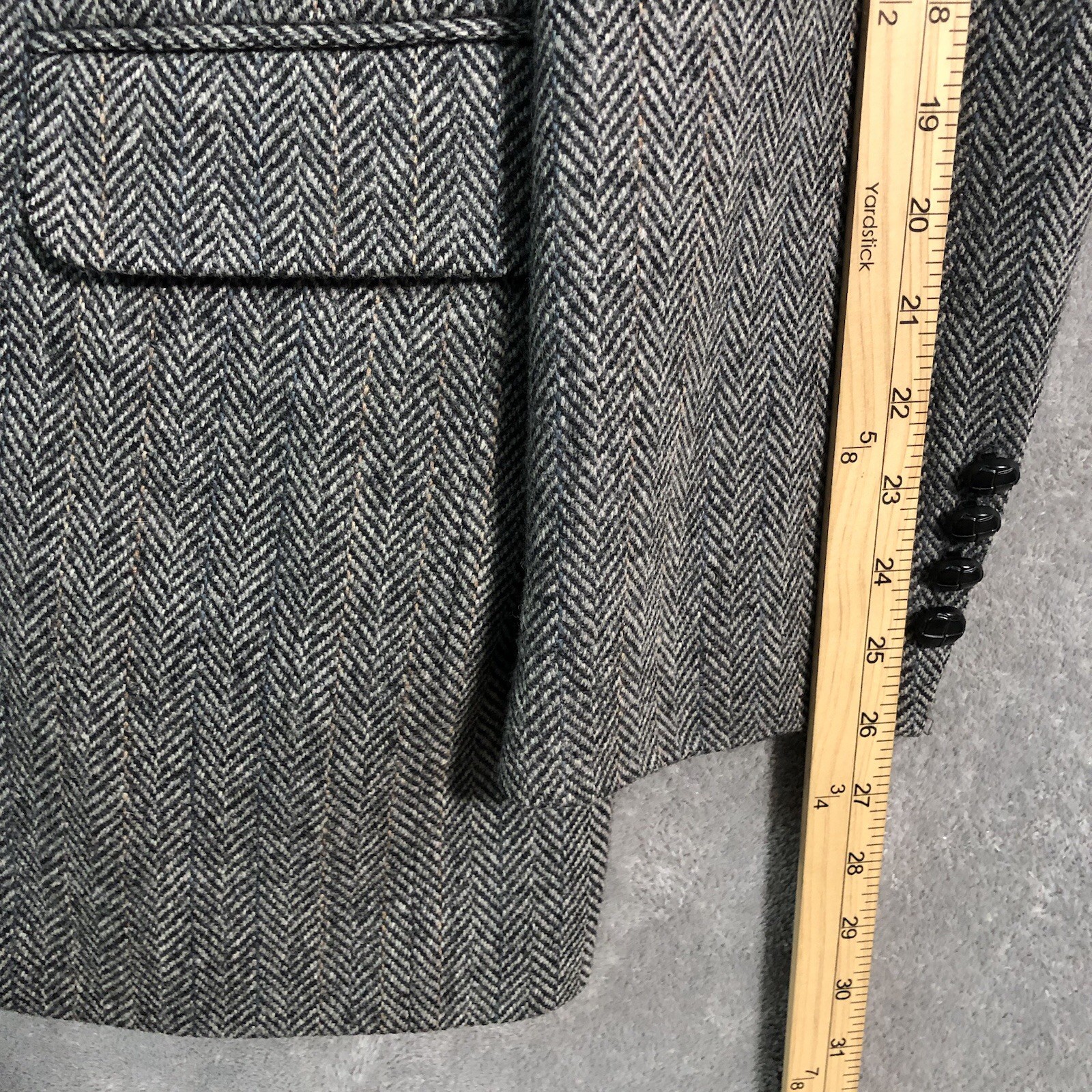 VTG Joe Namath Mens Blazer Size 44L Long Gray Herringbone Wool Tweed Sport Coat