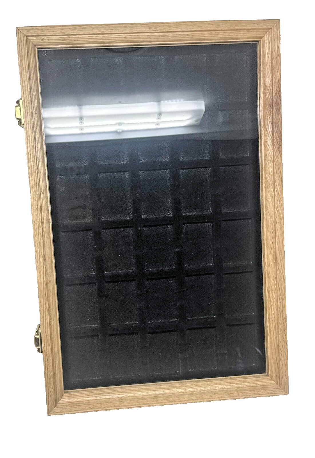 Black Lighter Insert Oak Wood Display Case 12 X 18 X 2 with 30 Black Compartment