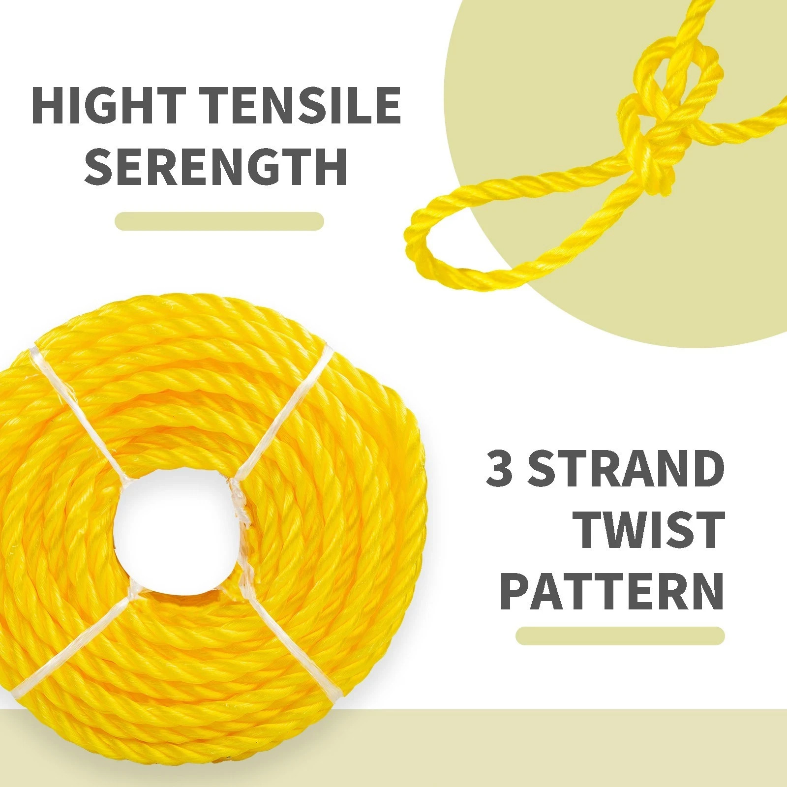 Yellow Twisted Polyprolene Rope 1/4 100ft Heavy Duty Poly
