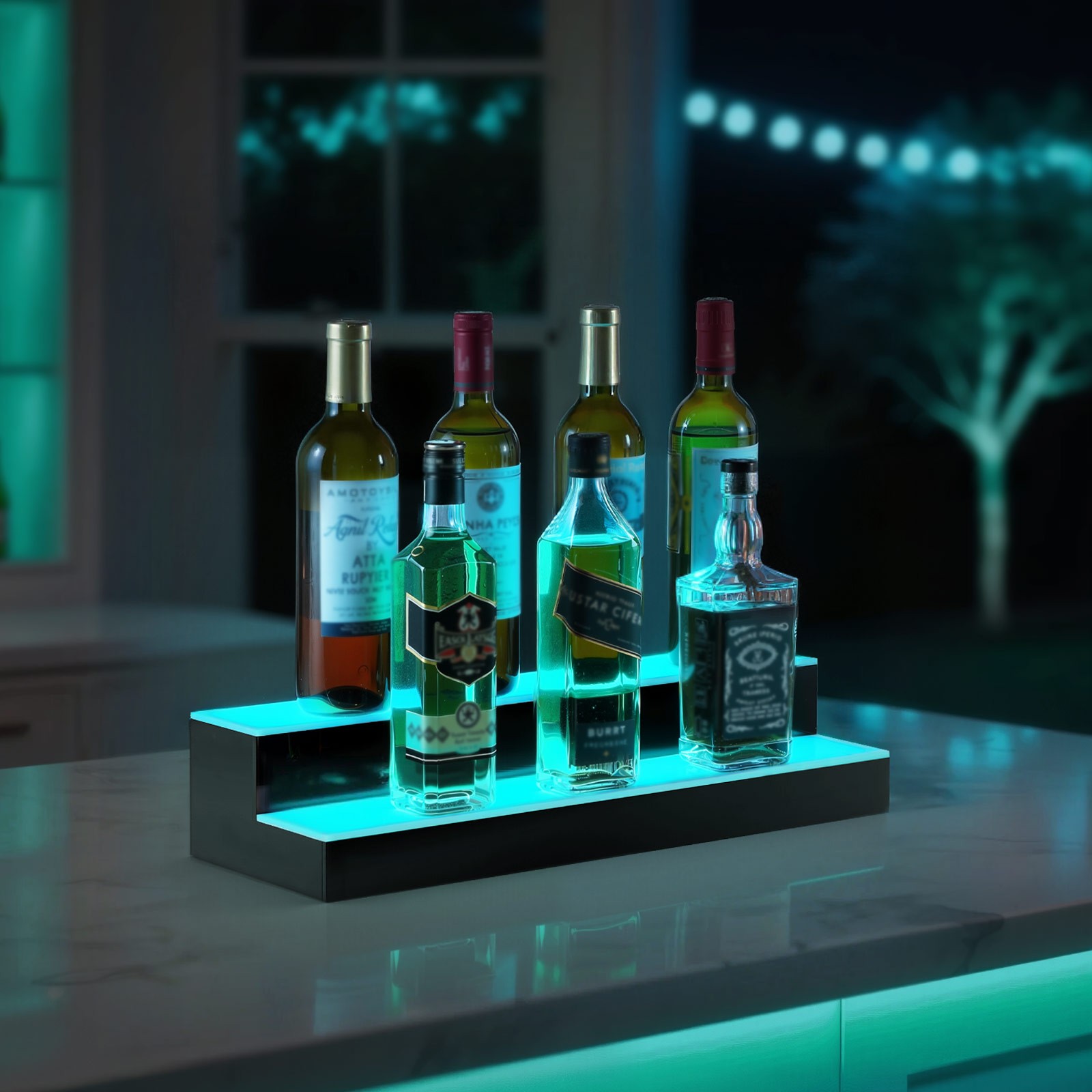 VEVOR LED Lighted Liquor Bottle Display 2 Tiers 20 Inches for 10 Bottles