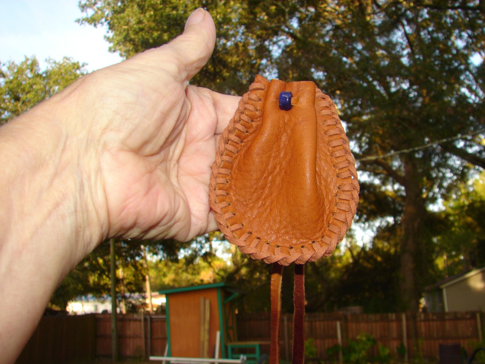 Deerskin Leather Medicine Bag, Native American Buckskin Necklace Pouch, 3"