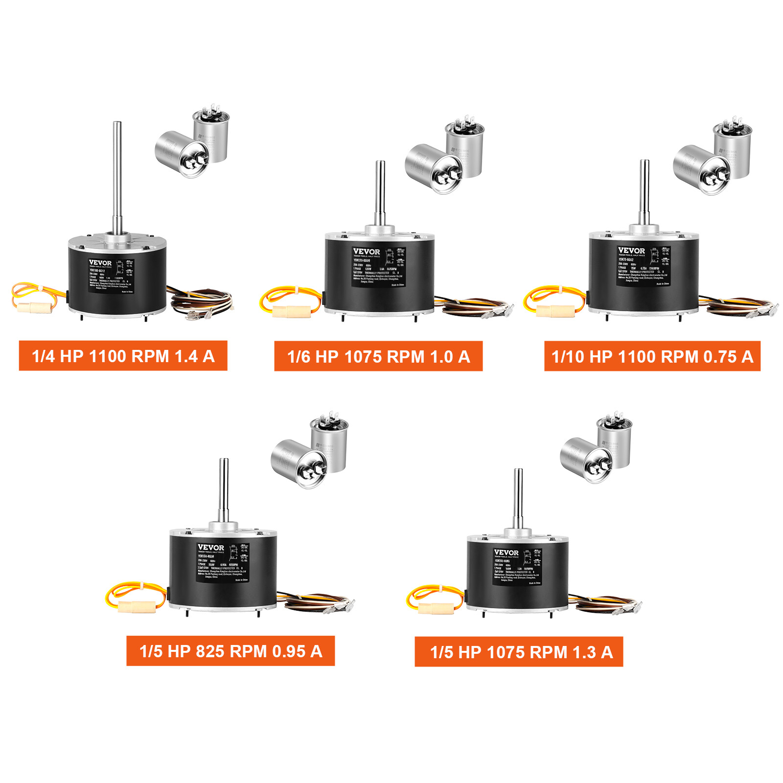 VEVOR Condenser Fan Motor 1/4 1/5 1/5 1/6 1/10HP Reversible Rotating OEM Upgrade
