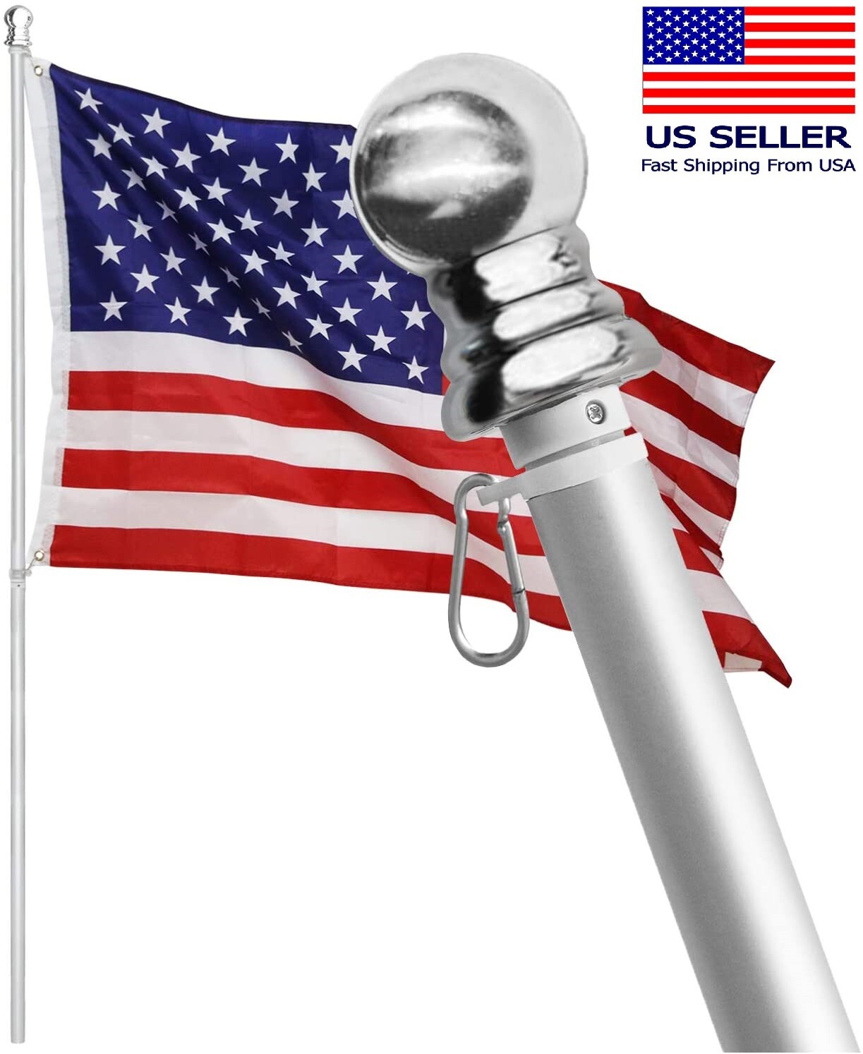 Tangle Free Spinning Flag Pole Aluminum 6FT Durable Rust Free Wind Resistant Kit