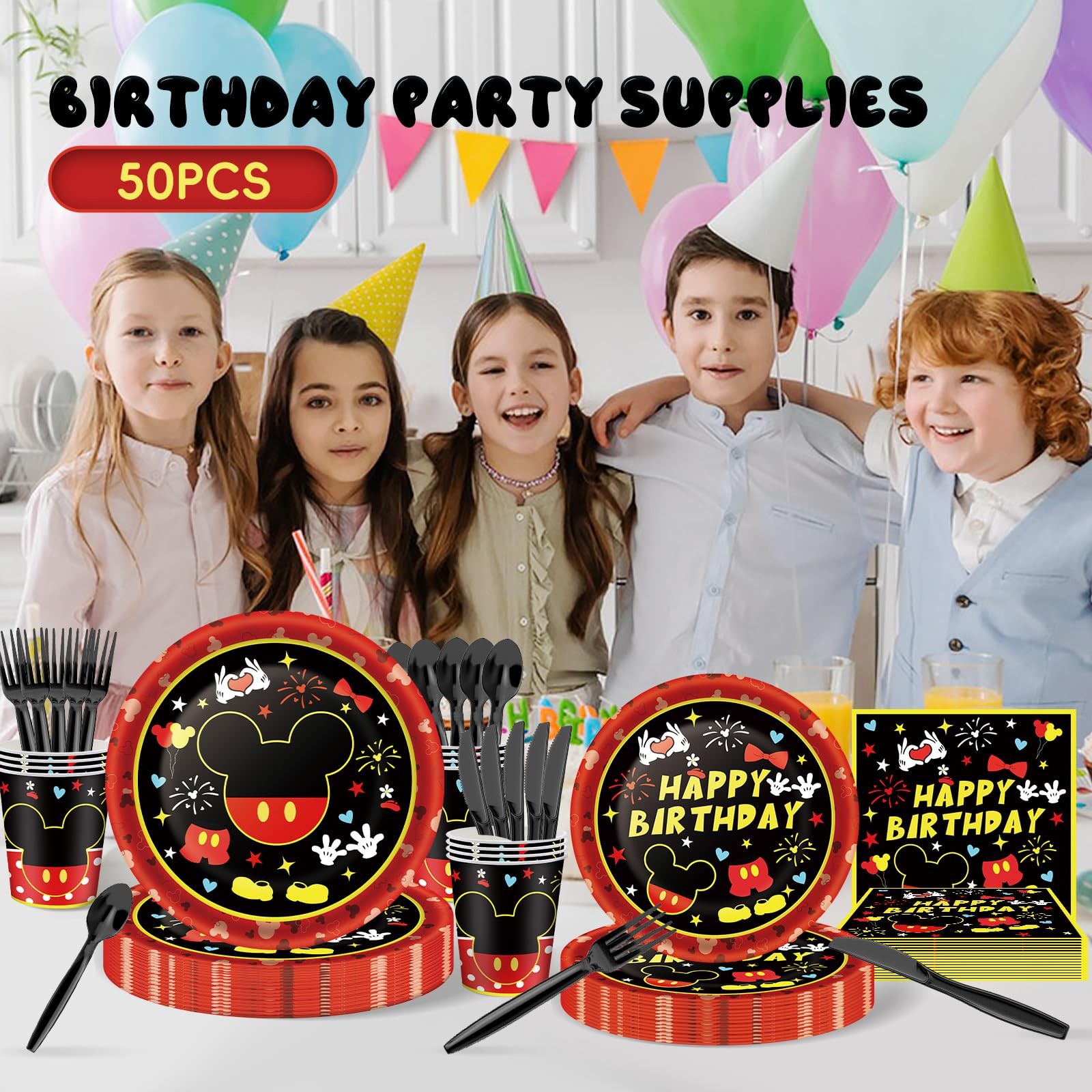 350PCS Mouse Party Supplies for 50 Guests,Mouse Party Decorations Include