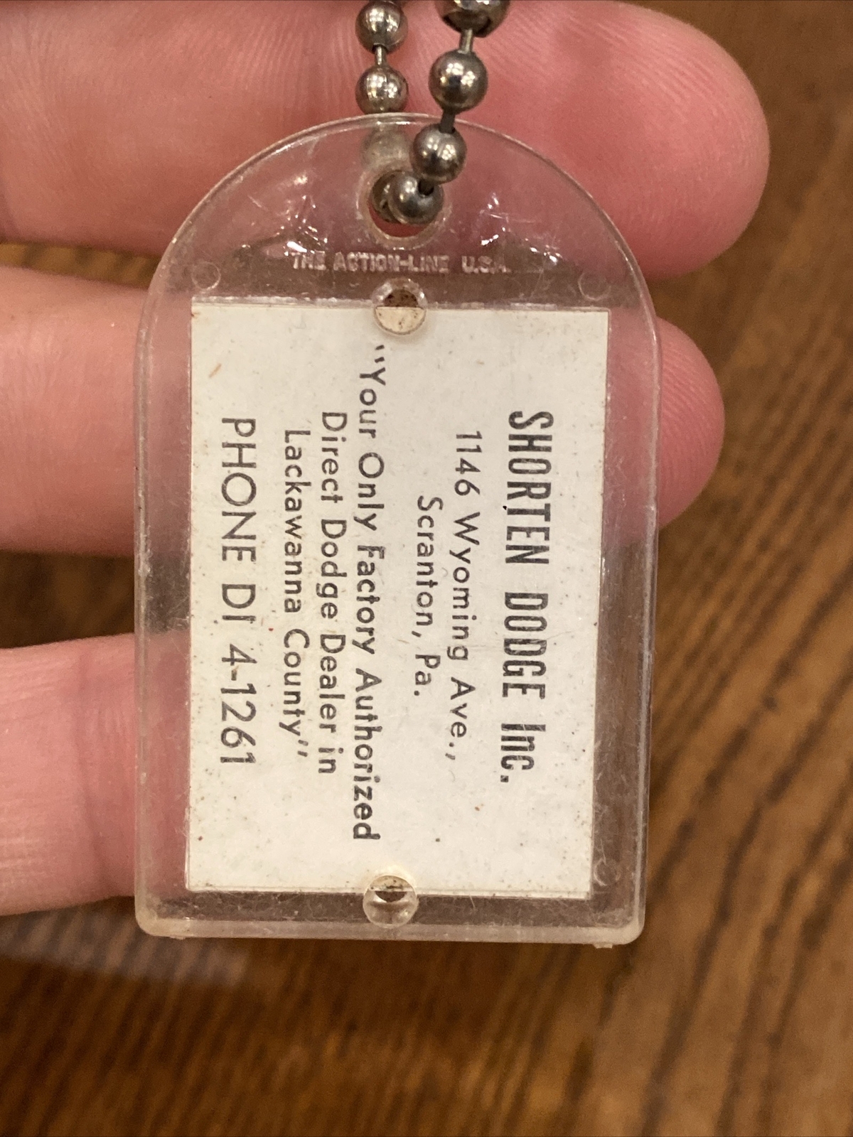 Vtg 1960’s SHORTEN DODGE DEALER SCRANTON PA GOOD LUCK ACTION LINE USA KEYCHAIN
