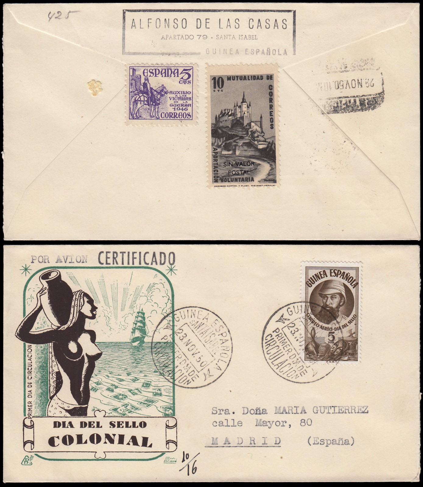 Spanish Guinea 294 1950 Colonial Stamp Day Iradier SPD First Day Cover