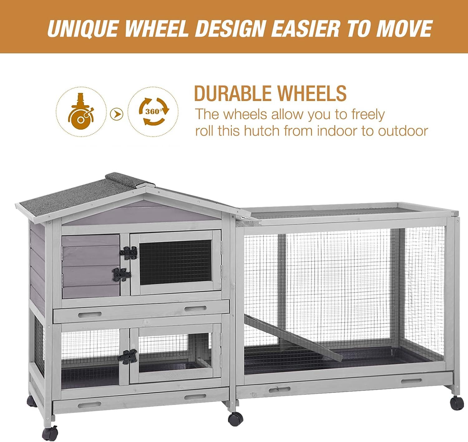 Rabbit Hutch Bunny Cage Rabbit Cage with Waterproof Roof & Tray Indoor & Outdoor