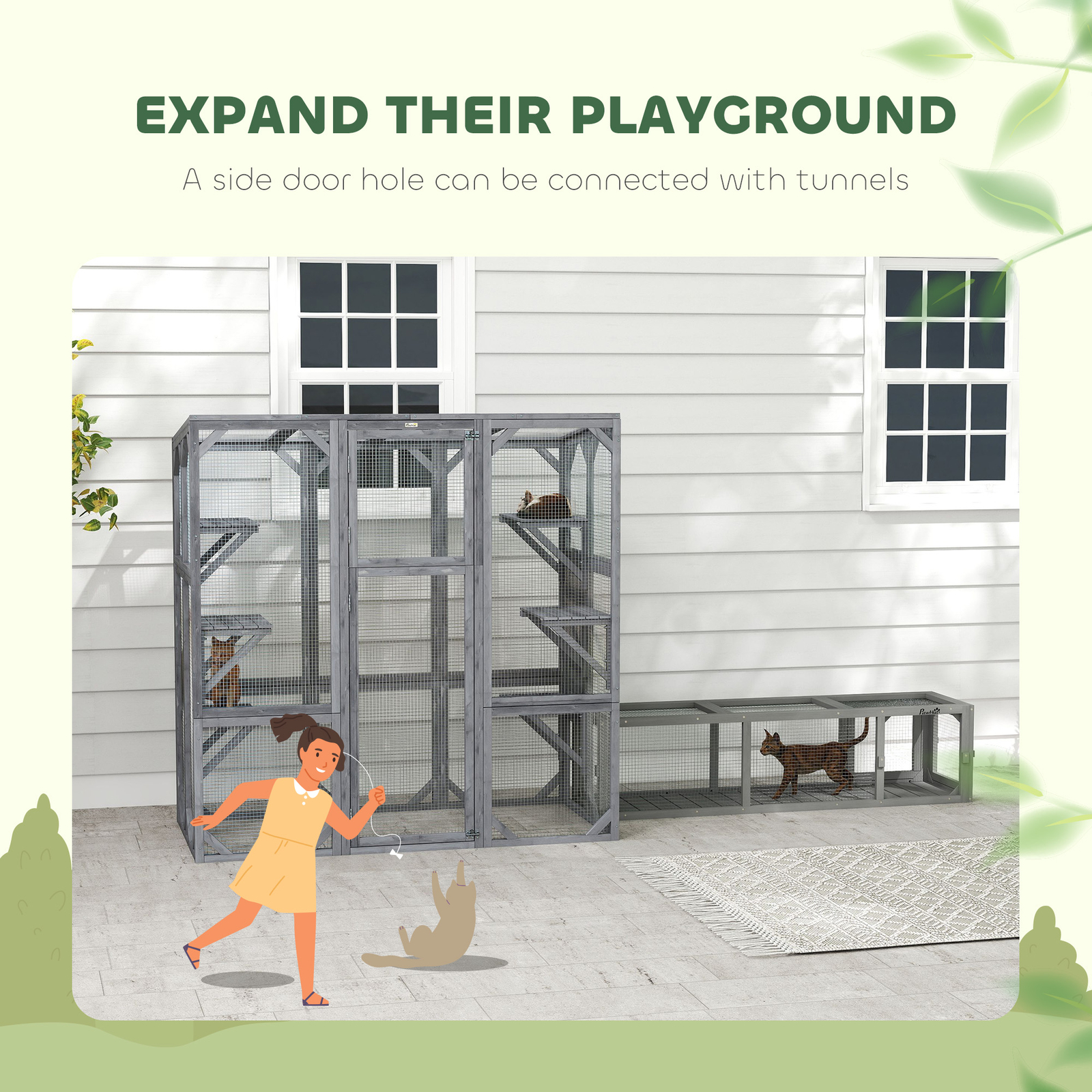 PawHut Catio Outdoor Cat Enclosure for 1-3 Cats, 59" x 28" x 60", Gray