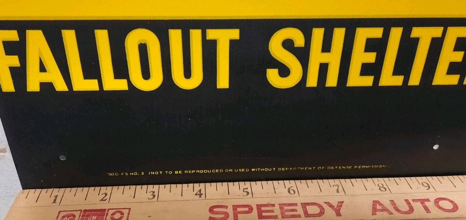Vintage Original Fallout Shelter Sign Cold War 1960s Era Department of Defense