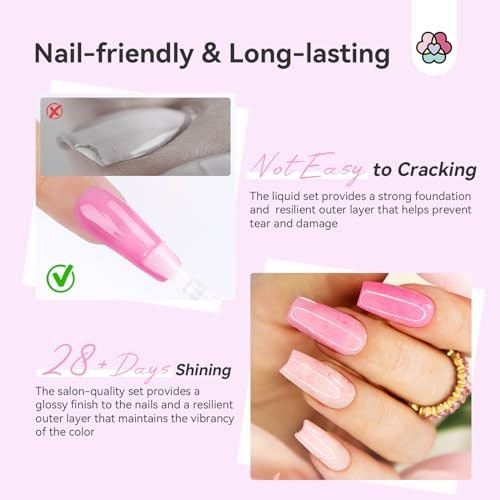 Dip Powder Liquid Set: 4 Pcs Nail Dip Liquid Set with Base Activator Top Coat an