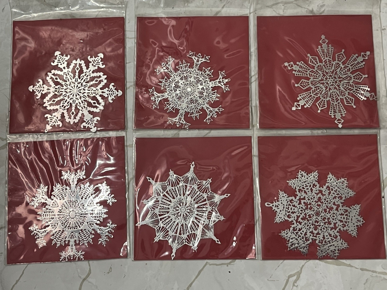6 Vintage SNOWFLAKE Silver Plated Brass Christmas Ornaments SUFFOLK ETCHINGS NEW
