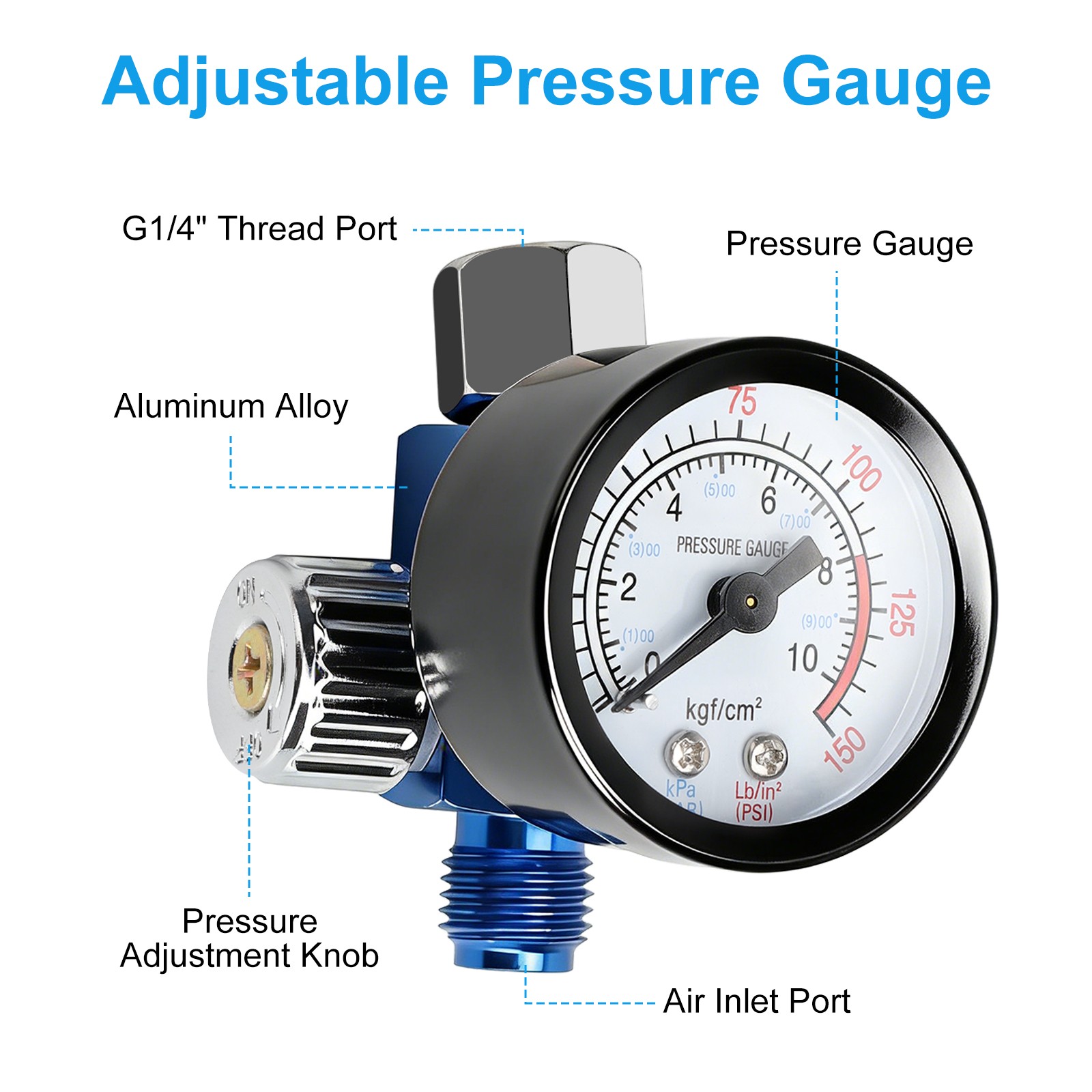 Adjustable Paint Spray Gun Air Regulator Kit 0-10 Bar w/ NPT1/4 Adapter for Auto