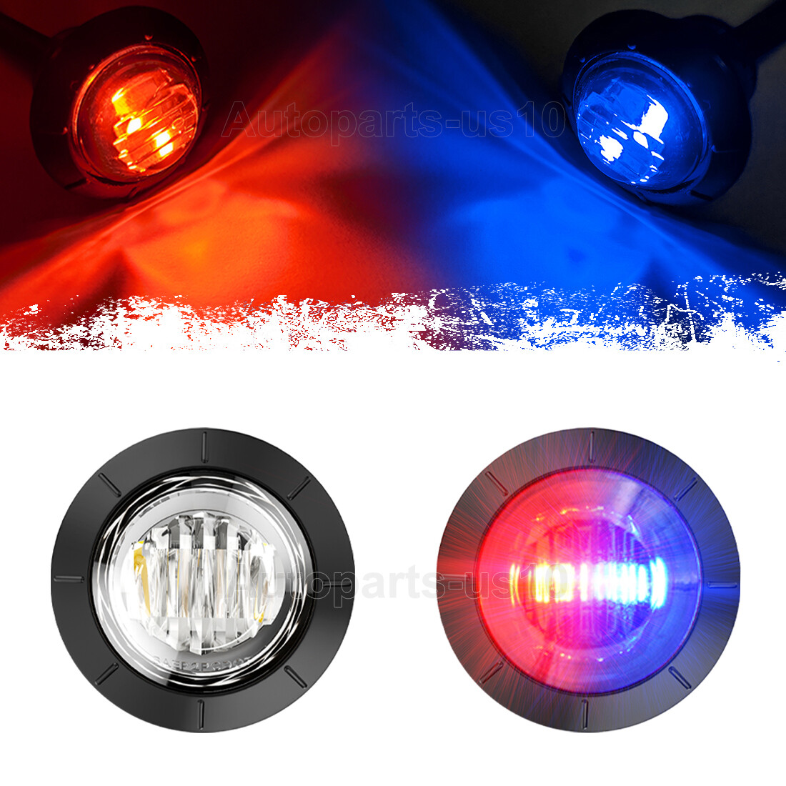 Dual Color LED Marker Lights Round 3/4"Truck Trailer Side Clearance Light Bullet