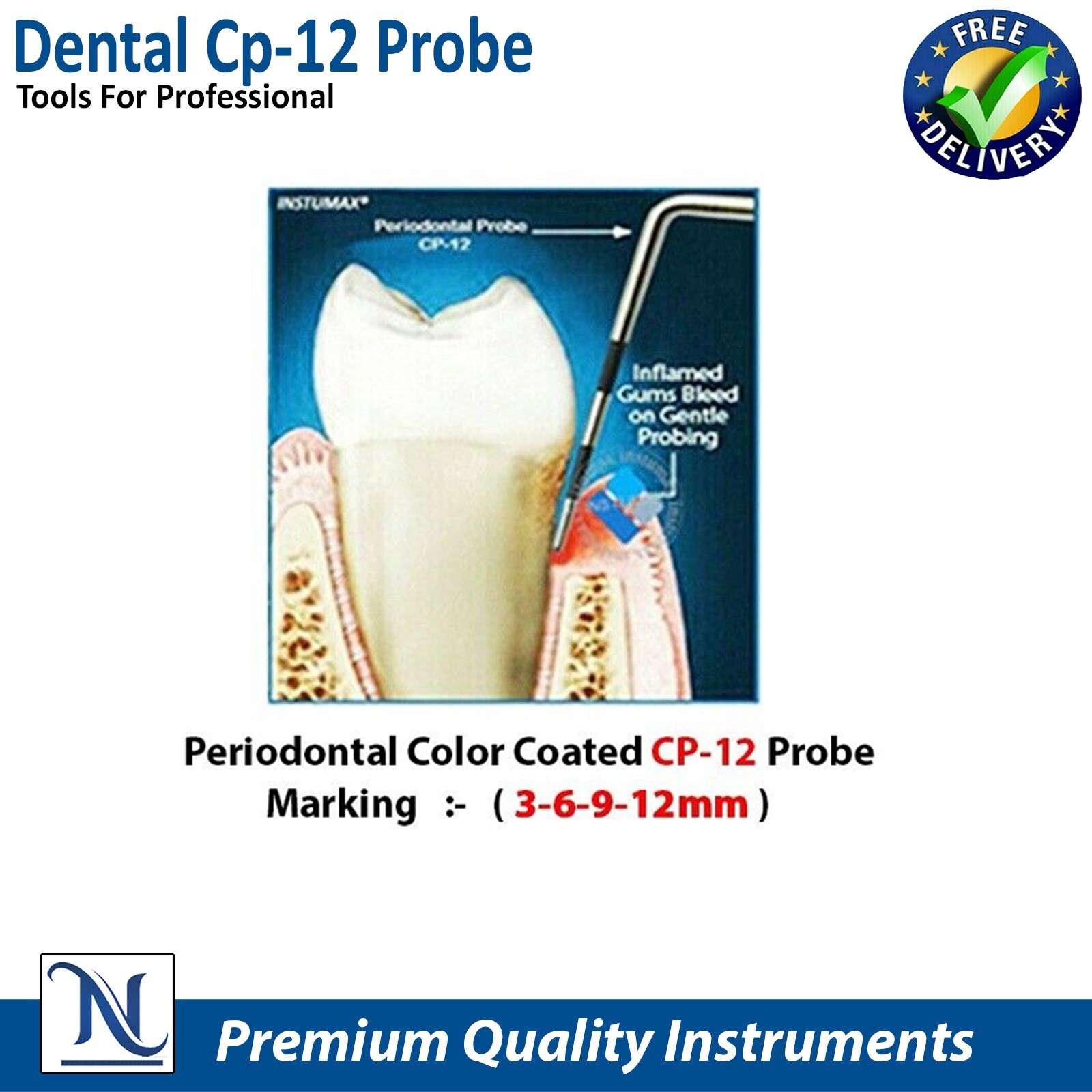 Perio CP-12 Probes 3-6-9-12m Single End Dental Diagnostic Examination Probe 5Pcs