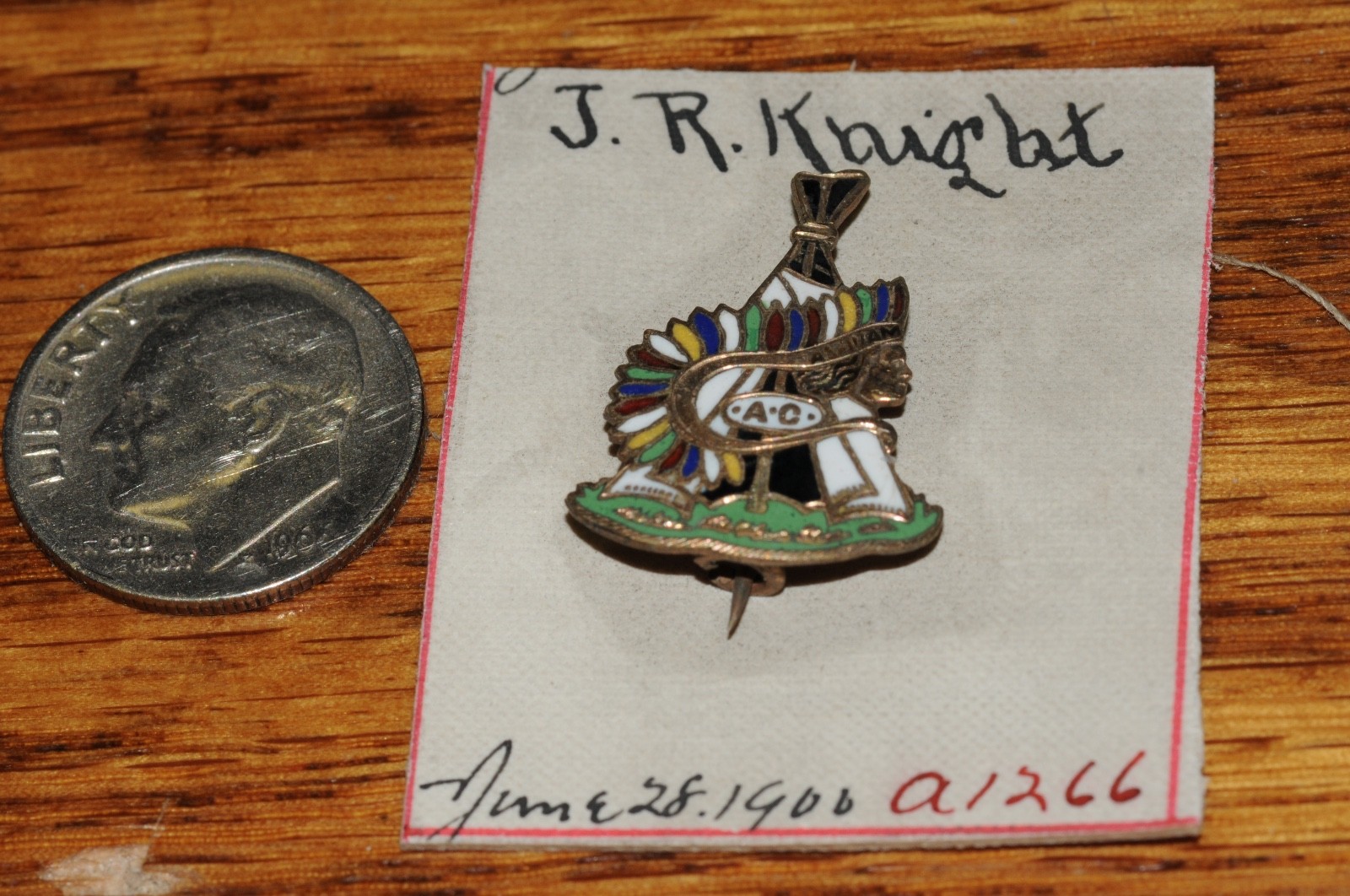 A.C. ASJUAM Indian Fraternal Organization Pin Gold Filled 1900 Historical *****