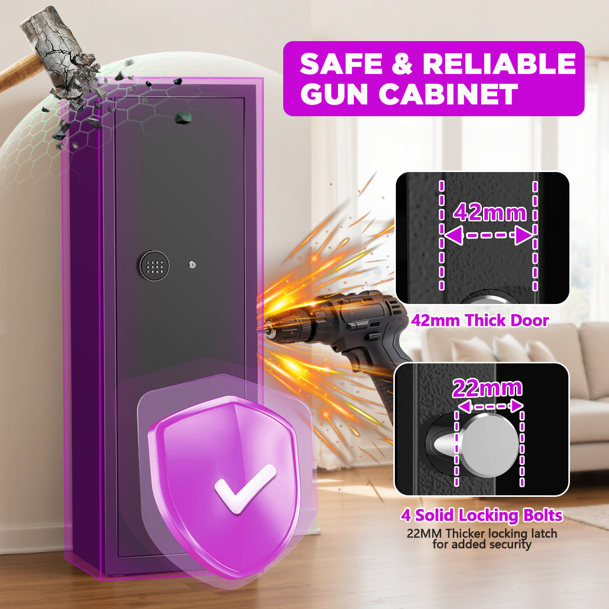 8-10 Rifle Pistols Cabinet Gun Safe Quick Access for Home Security Unassembly