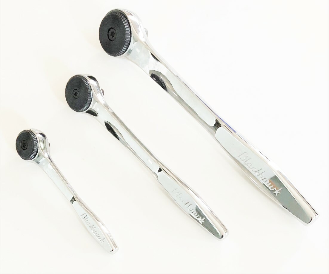 3pc BLACKHAWK PROTO THIN PROFILE FULLY POLISHED RATCHET SET 72 TOOTH 1/4 3/8 1/2