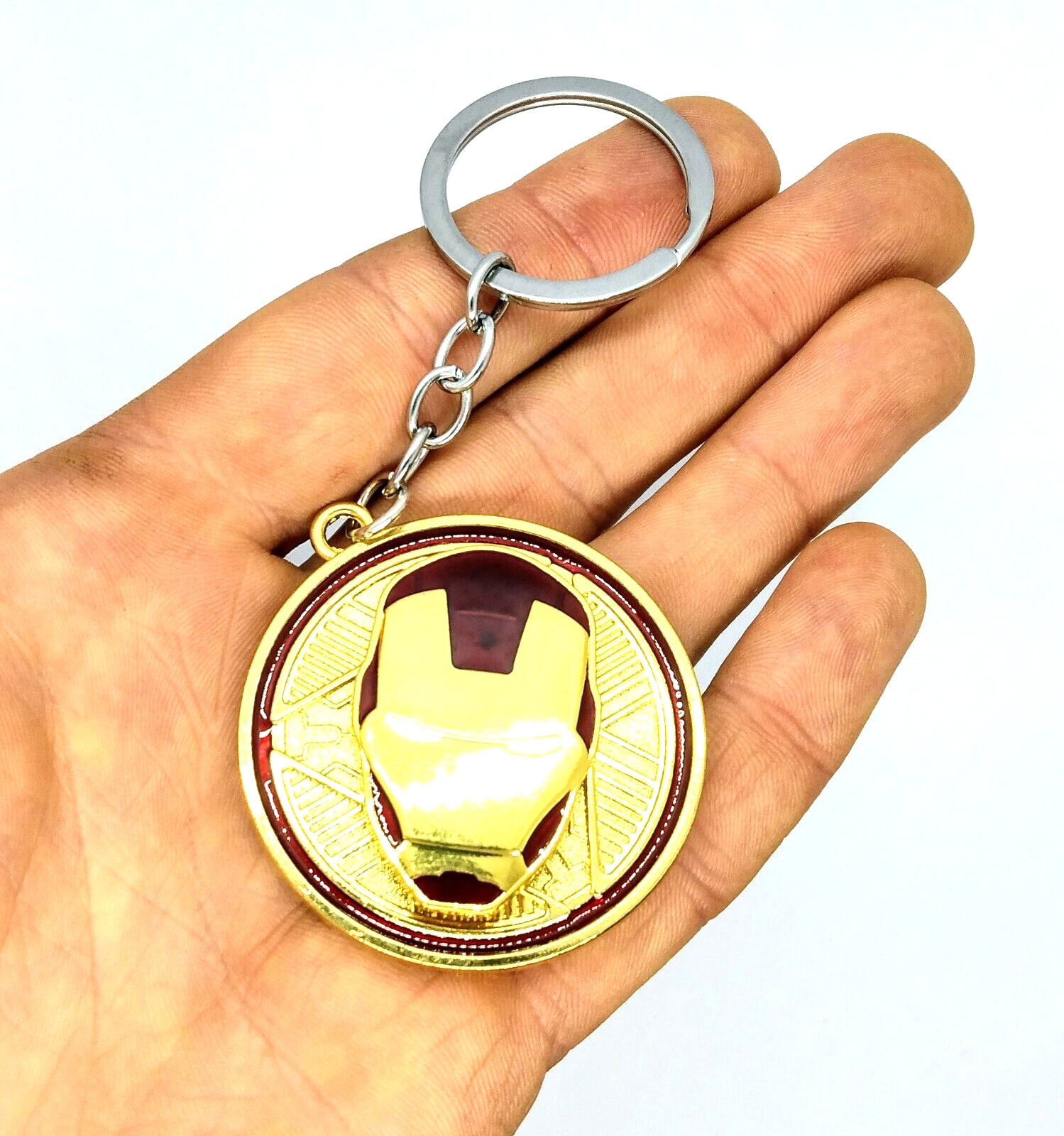 IRON MAN KEYCHAIN Golden Marvel Superhero (Spinning Head) Gift Key Chain/Keyring