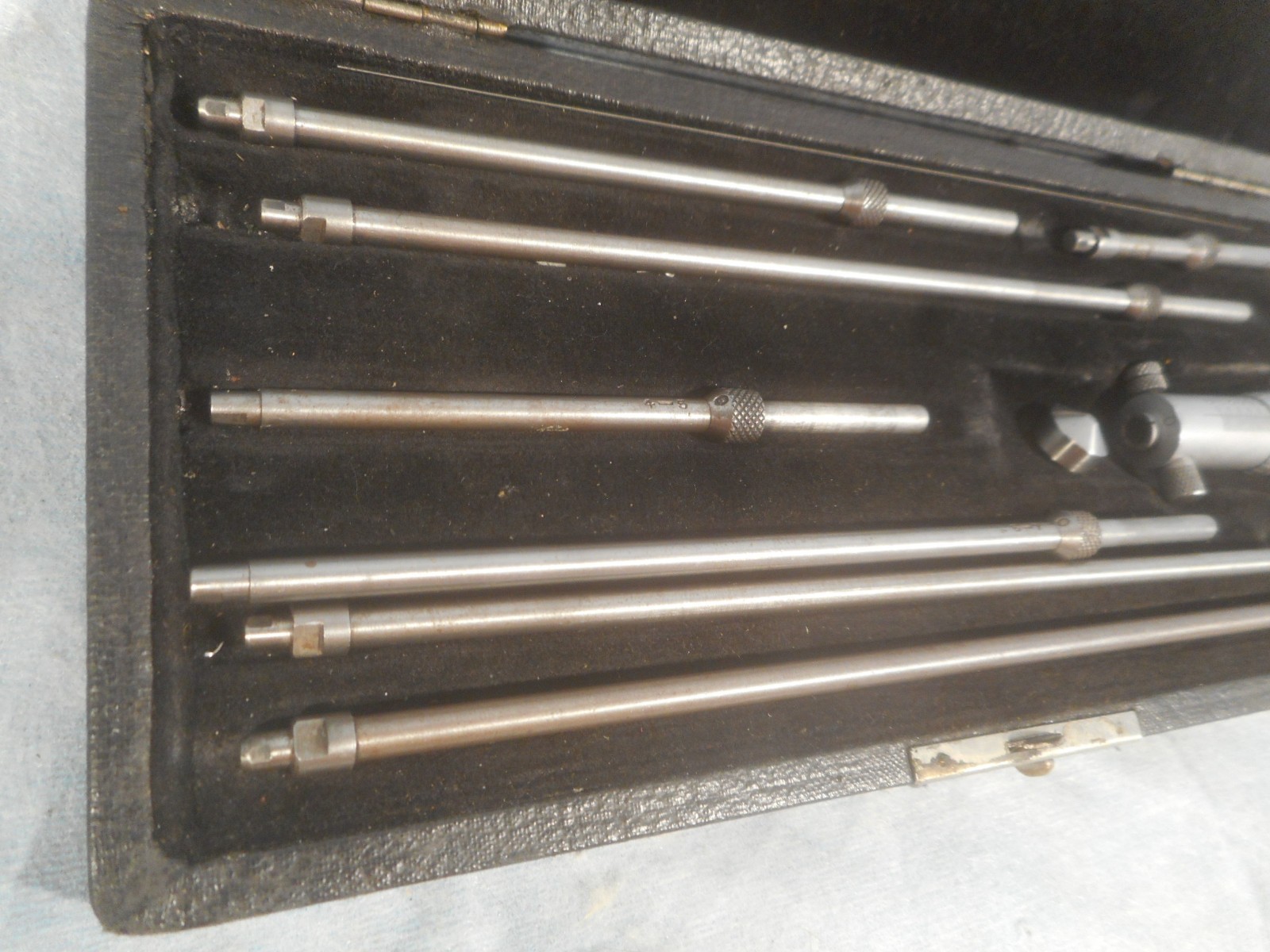 Vintage L. S. Starrett Inside Micrometer with Extension Rods Machinist Tools Set