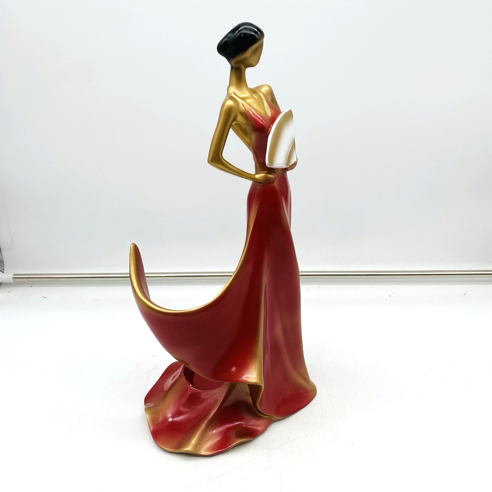 Wine Bottle Holder Stand Elegant Beauty Lady Woman Girl with Fan Made of Resin