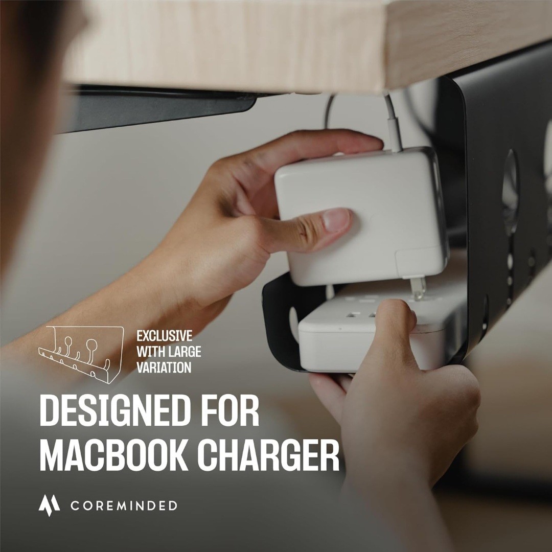 No-Drill Under Desk Cable Management Tray - 2-Pack Wire Organizer for...