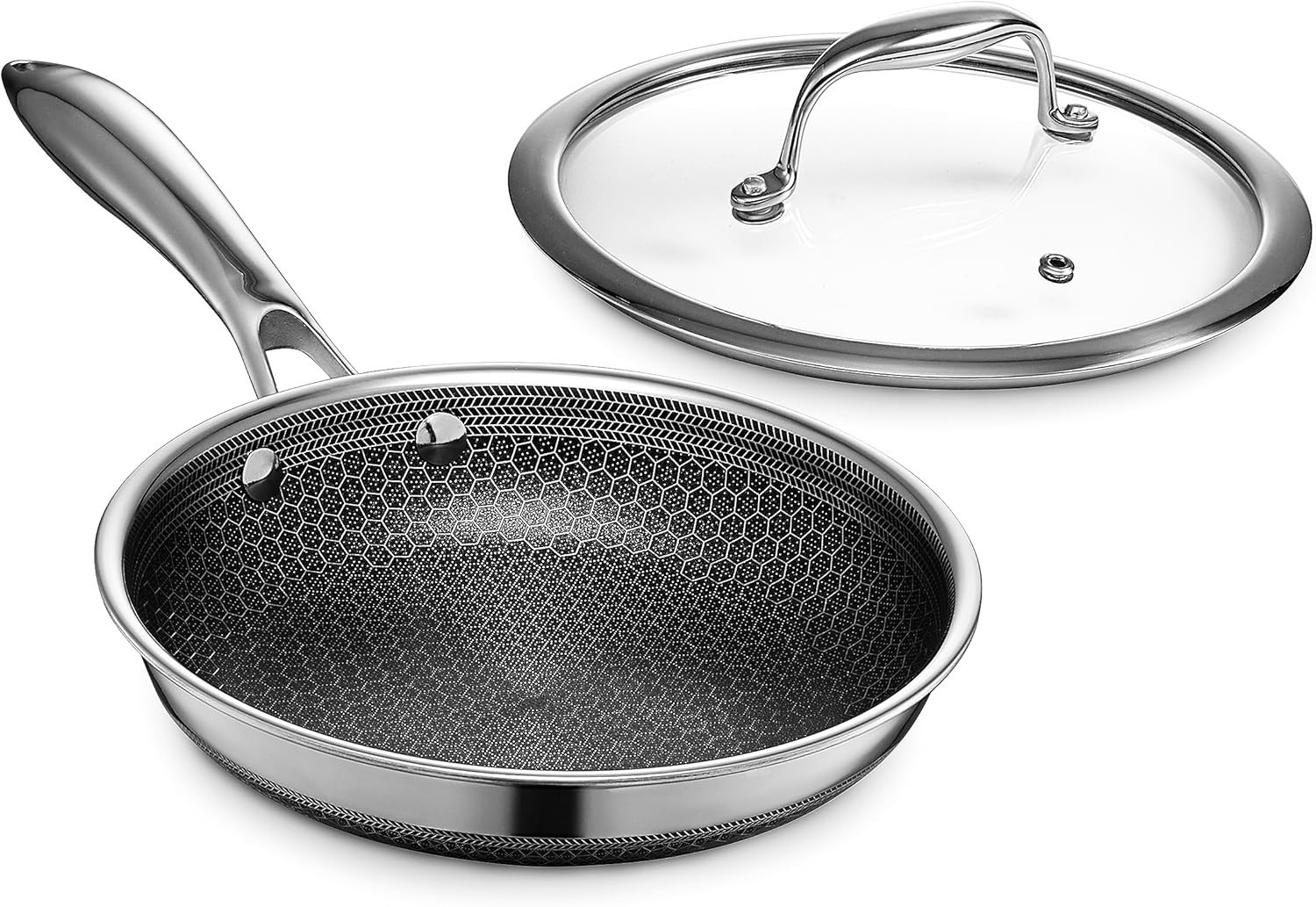 HexClad Hybrid Nonstick 8-Inch Frying Pan with Tempered Glass Lid - $149 MSRP