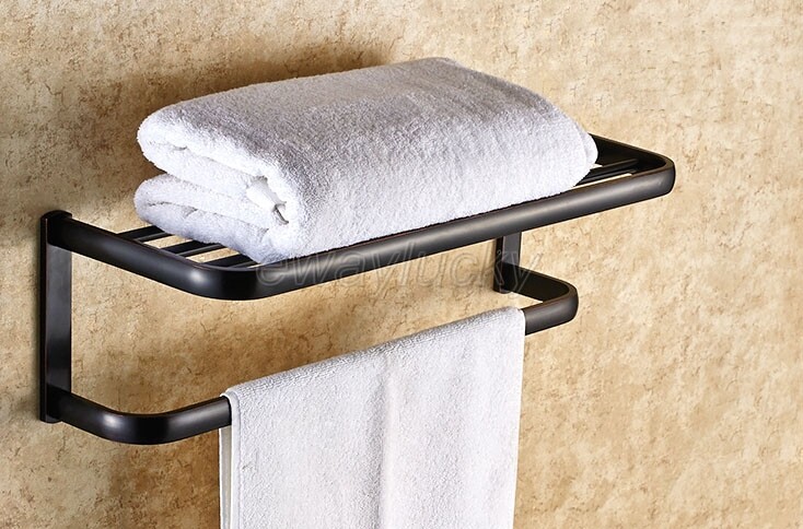 Oil Rubbed Bronze Bathroom Wall Mounted Double Towel Rail Rack Towel Shelf