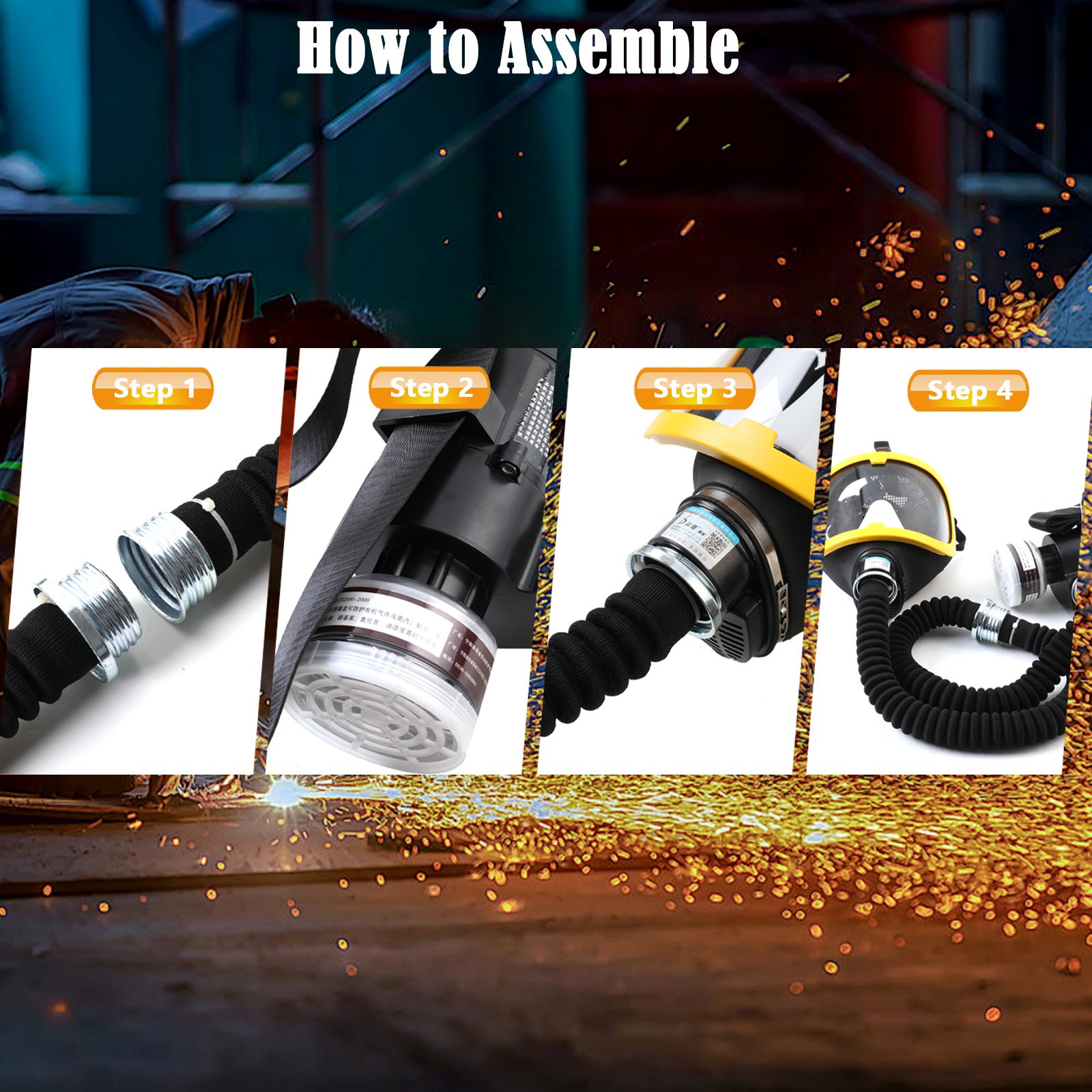 Electric Full Face Gas Mask Constant Flow Respirator Supplied Air Fed System