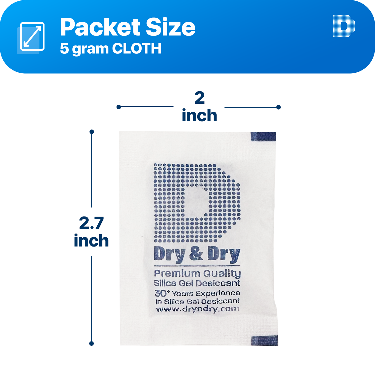 5 Gram [50 Pack] "Dry & Dry" Silica Gel Desiccant Packets - Rechargeable Cloth
