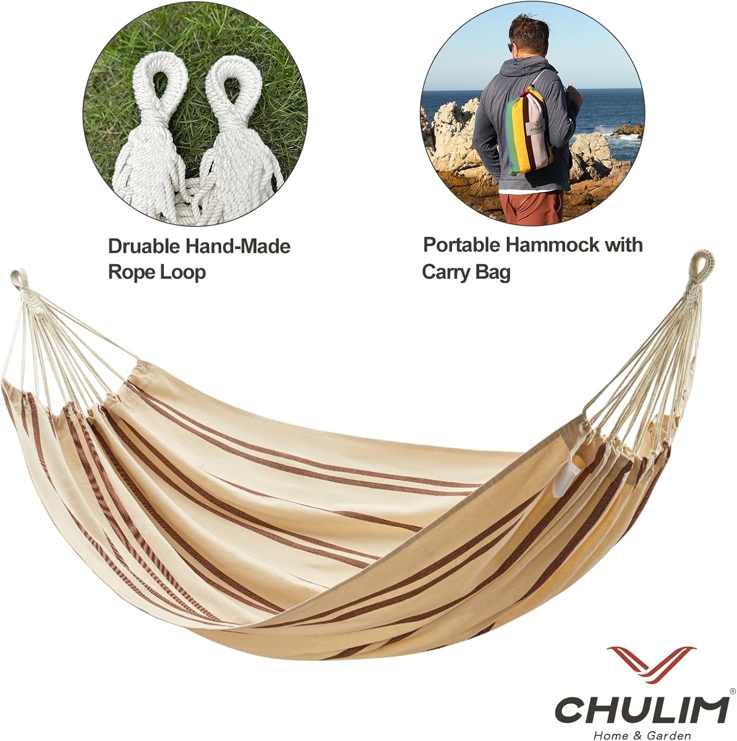 Patio Double Hammock with Tree Straps 94x63IN 2 Persons Hammock for Backyard