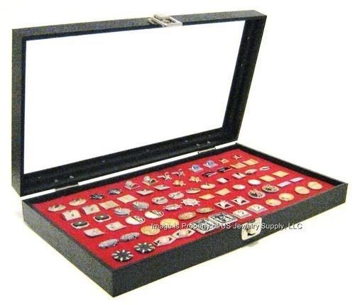1 Glass Top Lid Red Cufflinks Display Portable Storage Boxes Case