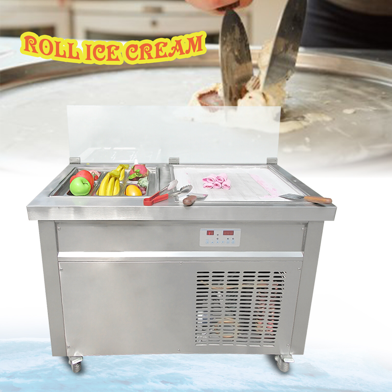Commercial fried ice cream roll machine single pan with 6pcs refrigerated tanks