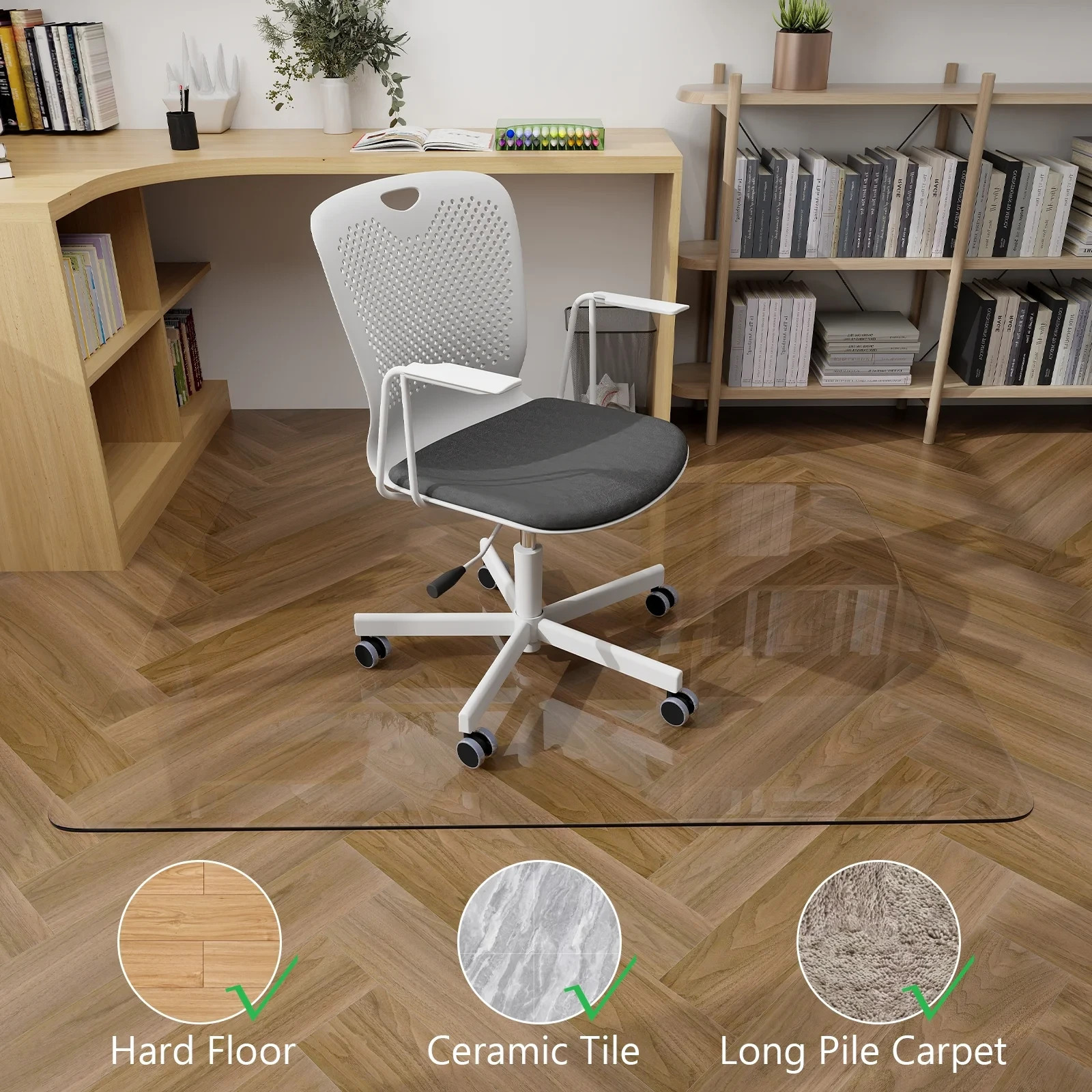 36.1" x 46" Heavy Duty Hard Tempered Glass Mat Glass Chair Mat,Clear