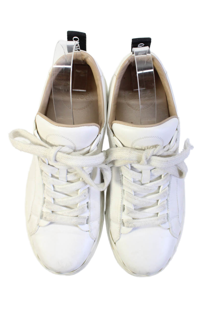 Chloe Womens Leather Low Top Athletic Sneakers Shoes White Size 8