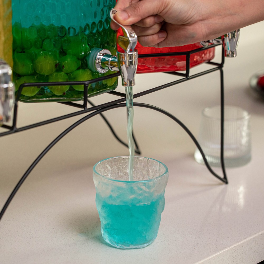 3-Piece Glass Drink Dispenser Set with Metal Stand & Stainless Steel Spigot