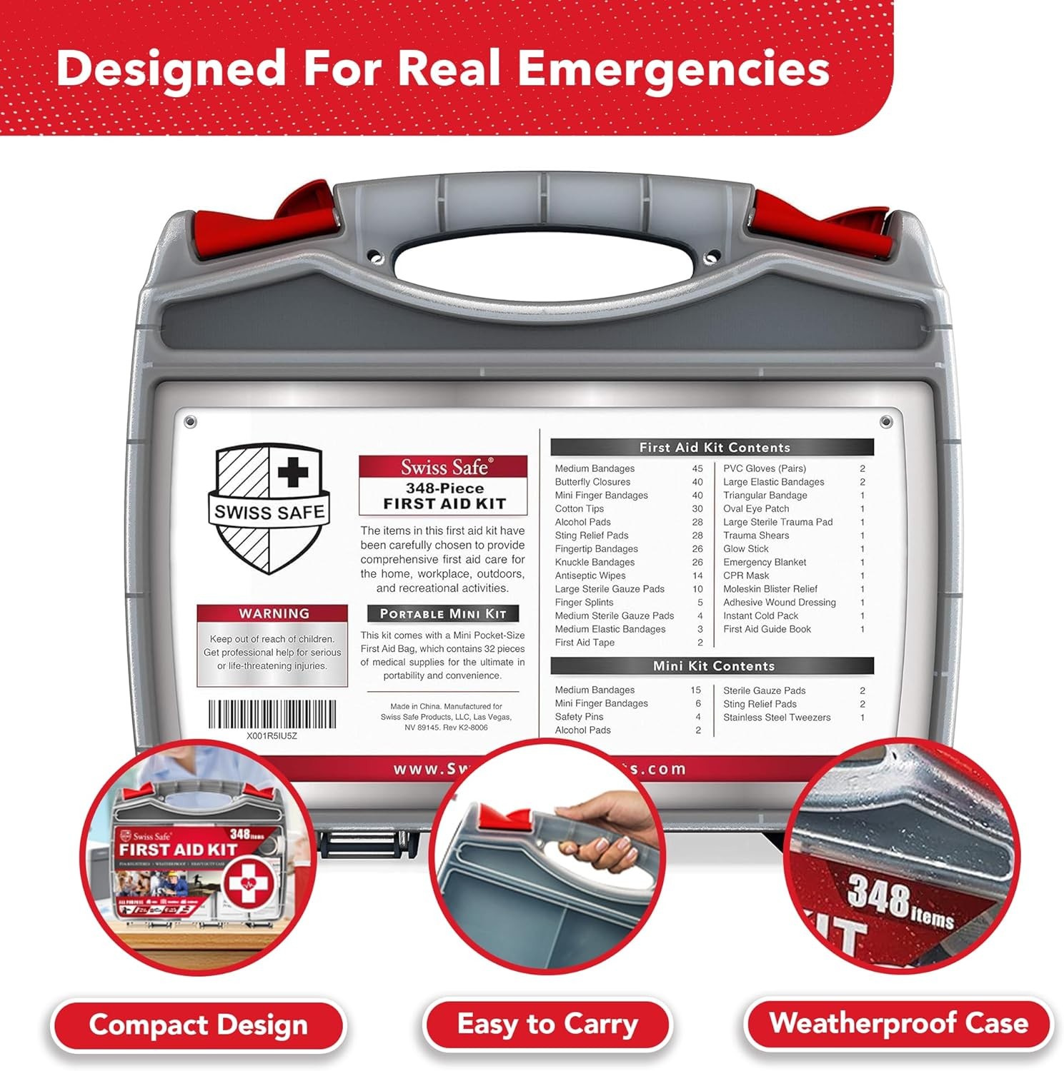 348 Piece First Aid Kit Hard Case Emergency Car Home Travel Camping
