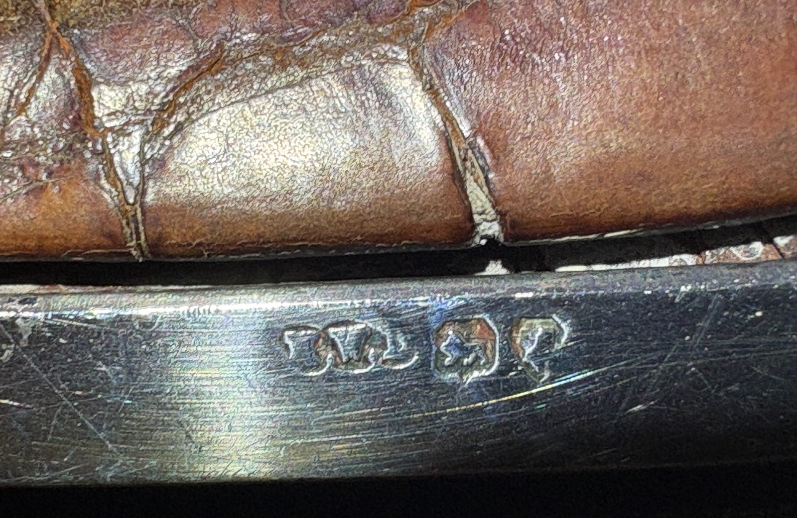 Antique 1875 Victorian Sterling Silver and Alligator Card Case Leuchars & Sons