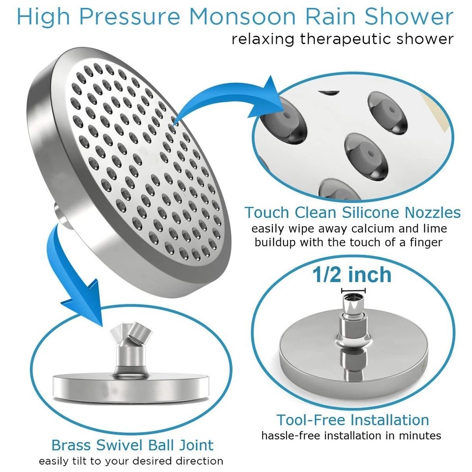 Luxury Shower Head High Pressure Rain Bathroom Chrome Showerhead Adjustable