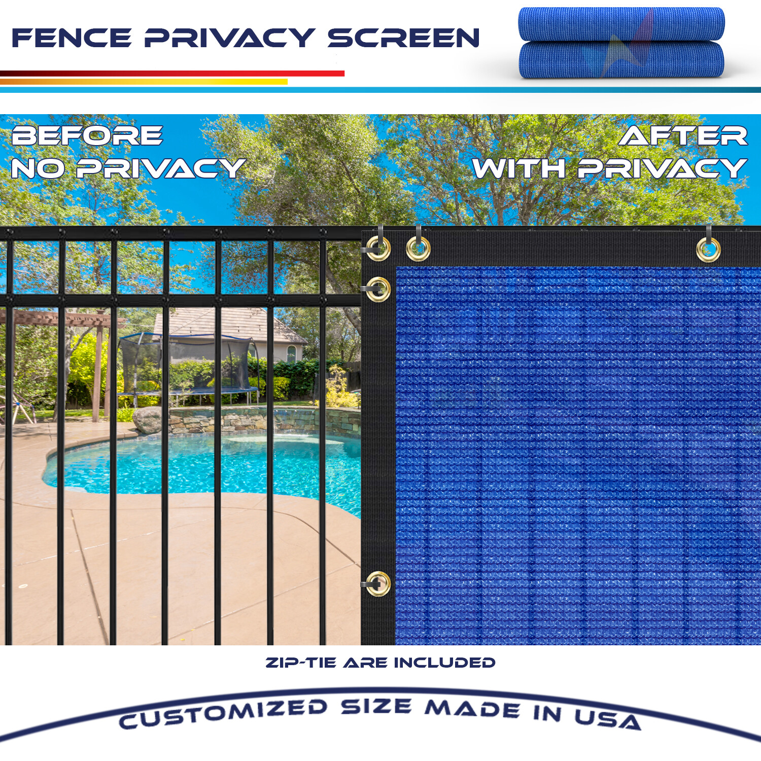 4' 5' 6' 8' Privacy Fence Screen Garden Windscreen Heavy Duty Shade Cover Blue